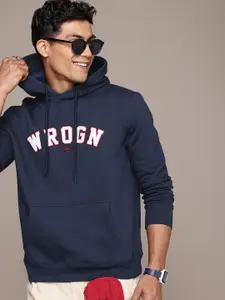 WROGN Brand Logo Self Design Hooded Sweatshirt