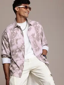 WROGN Printed Drop-Shoulder Sleeves Oversized Casual Shirt