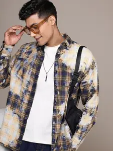 WROGN Oversized Fit Dyed Effect Checked Opaque Pure Cotton Casual Shirt