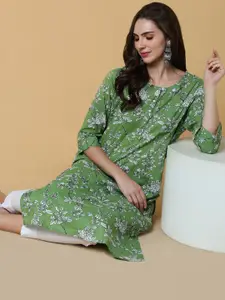 SHOWOFF Floral Printed Cotton Straight Kurta