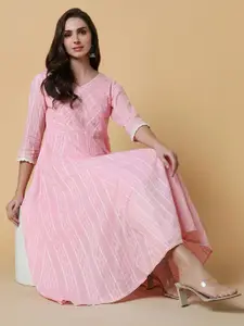 SHOWOFF Floral Embroidered Cotton A Line Kurta