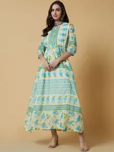 SHOWOFF Floral Printed Sequinned Cotton A Line Kurta