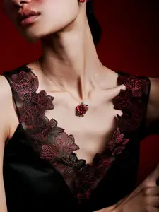 MISS JO 925 Sterling Silver Gold-Plated Floral Cubic Zirconia Pendants With Chains