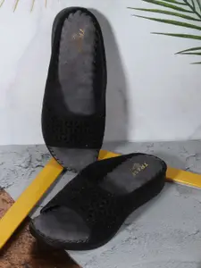 TRASE Women Printed Open Toe Flats with Laser Cuts