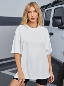 AAHWAN Women Solid Round Neck Relaxed Fit T-shirt