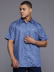 Columbia Mens Blue Super Slack Tide UPF-50 Camp Short Sleeve Shirt