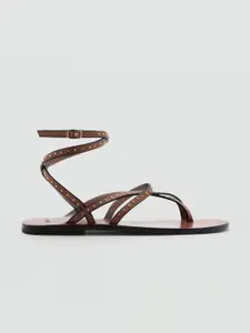 MANGO Women Embellished Leather One Toe Flats