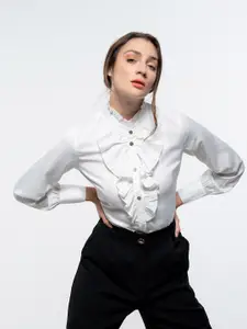 SOTBELLA Women Solid Band Collar Formal Shirt