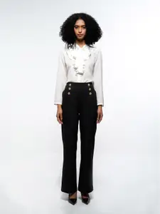 SOTBELLA Women Solid Collarless Ruffles Formal Shirt