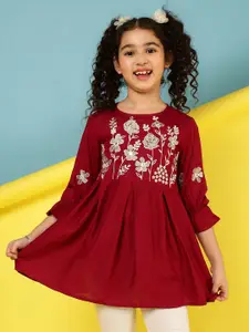 BAESD Kids Girls Embroidered Round Neck Longline A-Line Top