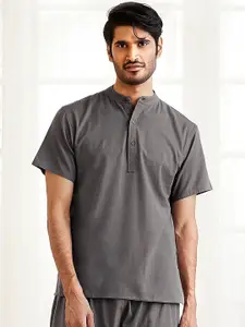 VASTRAMAY Band Collar Short Sleeves Pure Cotton  Kurta