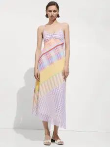 MANGO Checked Asymmetric A-Line Midi Dress
