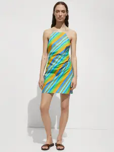 MANGO Striped Halter Neck Pure Cotton Sheath Mini Dress