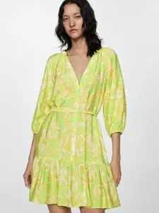 MANGO Floral Print Puff Sleeves Shirt Mini Dress