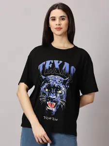 THE HOLLANDER Women Animal Graphic Printed Pure Cotton Round Neck Oversized T-shirt