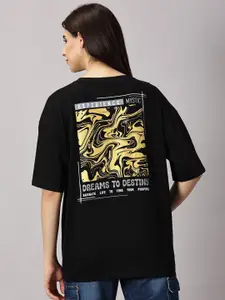 THE HOLLANDER Women Typography Printed Pure Cotton Oversized T-shirt