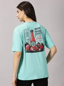 THE HOLLANDER Women Typography Printed Cotton Drop-Shoulder Oversized T-shirt