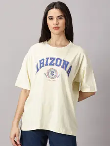 THE HOLLANDER Women Typography Printed Pure Cotton Oversized T-shirt