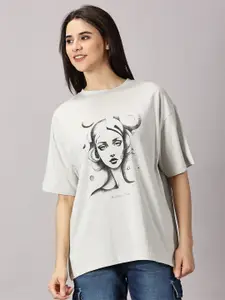 THE HOLLANDER Women Graphic Printed Cotton Drop-Shoulder Sleeves Oversized T-shirt