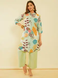 Soch Mandarin Collar Floral Printed A-Line Kurta