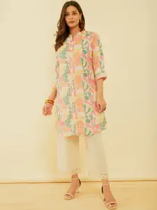 Soch Mandarin Collar Three Quarter Sleeves Printed A-Line Kurta