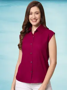 Funday Fashion Women Solid Spread Collar Sleeveless Casual Shirt