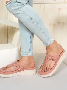 DressBerry Peach-Coloured Textured Open Toe Comfort Heels