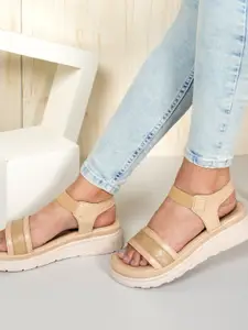 DressBerry Beige Open Toe Comfort Heels