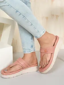 DressBerry Peach-Coloured Textured Open Toe Comfort Heels