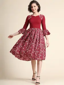BAESD Floral Print Bell Sleeve Fit & Flare Dress