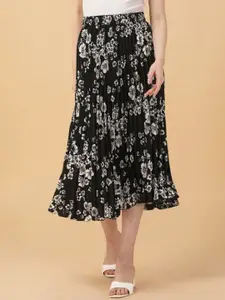 OTABU Printed & Accordion Pleated A-Line Midi Skirt