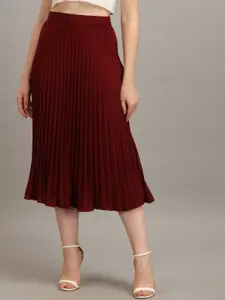 OTABU Women Accordion Pleated Flared Midi Skirt