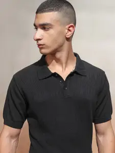 Highlander Men Knitted Textured Polo Collar T-shirt