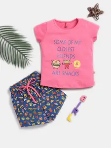 Here&Now X Game Begins Girls Cotton Printed T-shirt with Shorts