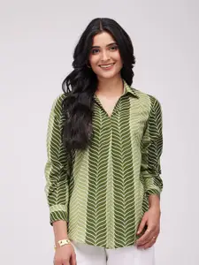 Pink Fort Geometric Print Cotton Shirt Style Top