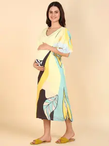 House Of Zelena Print Cape Sleeve Maternity A-Line Midi Dress