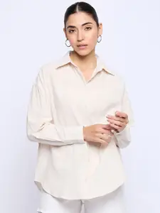 BAESD Women Classic Solid Spread Collar Oversized Casual Shirt