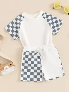 INCLUD Boys Checkered Printed Short Sleeves Casual T-shirt With Shorts
