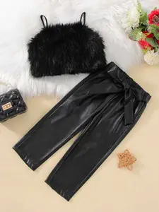 INCLUD Girls Faur Shoulder Straps Crop Top With Trousers