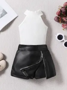 INCLUD Girls Striped self design Halter Neck Top With Skirt