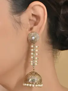 Fida Gold-Plated Pearl Beaded Dome Shaped Jhumkas