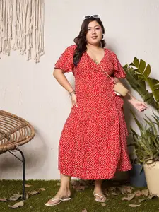 Berrylush Curve Print Wrap Midi Dress