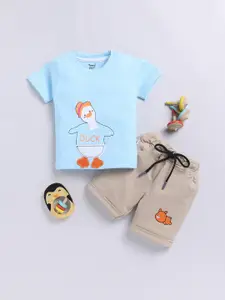 Toonyport Boys Printed Round Neck Pure Cotton T-shirt with Shorts