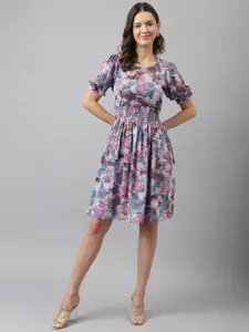 BAESD Floral Print Puff Sleeve Fit & Flare Dress