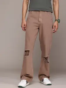 The Roadster Lifestyle Co. Men Flared Slash Knee Stretchable Pure Cotton Jeans