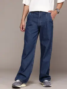 The Roadster Lifestyle Co. Men Pleated Wide Leg Pure Cotton Jeans