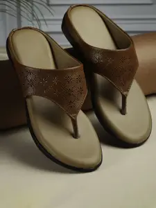 AROOM Women Textured Open Toe Flats with Laser Cuts