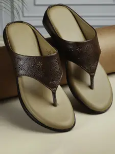 AROOM Women Textured T-Strap Flats