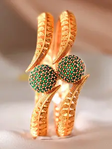 Rubans Set of 2 22K Gold-Plated Emerald Green Stone Studded Traditional Handcrafted Bangle