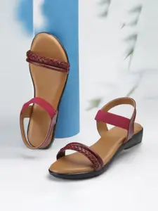 AROOM Women Leather Open Toe Flats